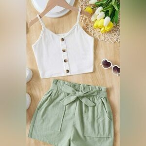 Cream Tank and 2 Pairs of High-Waisted Shorts